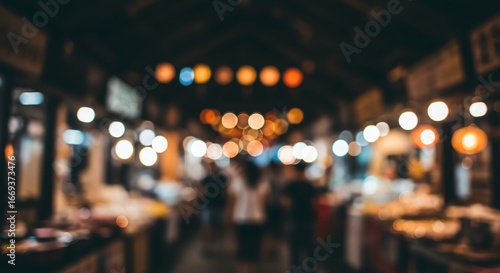 Blurred night market with lights and people
