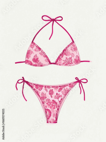 Petals and Salt Pink floral bikini set isolated watercolor vector illustration svg