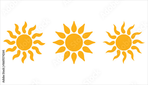 Bright Sun Icon Set . Summer Sunburst Vector Illustration with Sunshine Symbols for Logo, Design, and Decoration