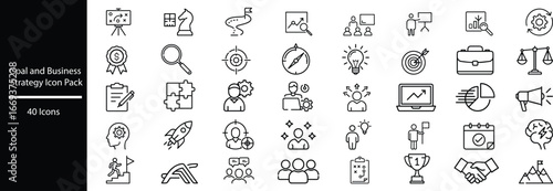 Comprehensive Business Strategy Icon Set for Goal Achievement and Success in Various Ventures and Industries Featuring Diverse Concepts