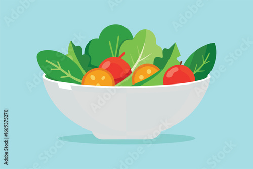 Fresh Salad Bowl with Tomatoes and Lettuce Vector Illustration