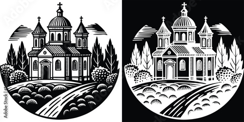 Stunning orthodox church nestled amongst rolling hills and trees, a timeless architectural masterpiece