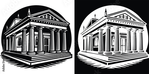 Stunning neoclassical building with majestic columns and triangular pediment, conveying authority and timeless elegance.