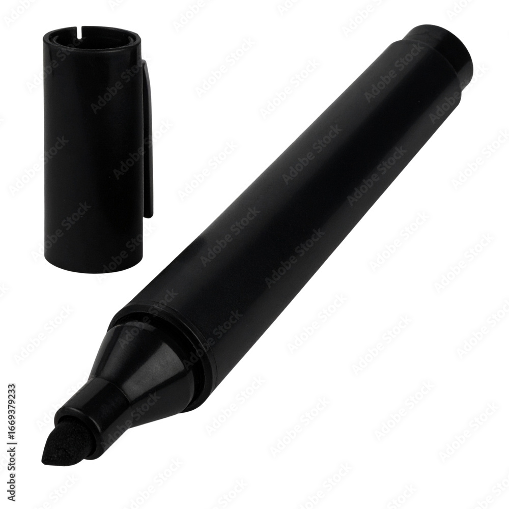 Fototapeta premium Black metal office marker pen, isolated and ready to write