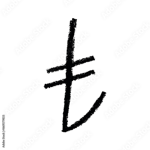 Hand drawn turkish lira currency symbol. Brush stroke doodle. Single element for design