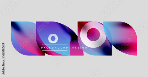Abstract colorful shapes overlap, creating dynamic background design. Pink, blue hues dominate composition. Text reads background design.