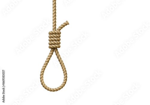 Fotografie Isolated detailed illustration of a hangman's noose hanging from the top left, d