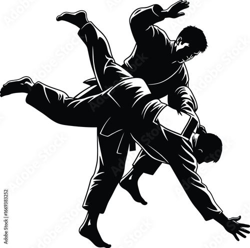 Dynamic judo throw illustration showing skill and athleticism in action