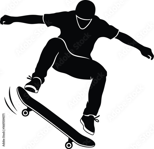 Dynamic skater performing trick silhouette for extreme sports branding