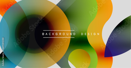 Abstract colorful overlapping circles create dynamic background. Gradient hues blend, forming modern visual composition.