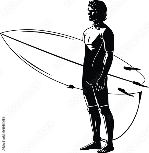 Surfer holding surfboard ready for the waves on a sunny day at the beach