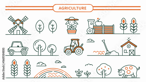 Agriculture landscape with farm elements
