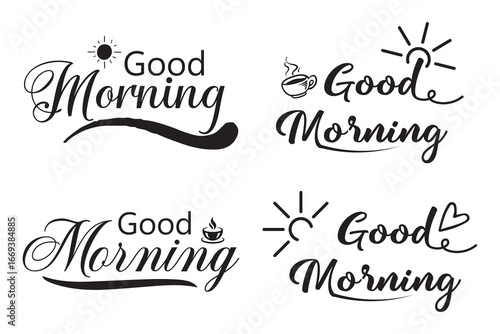 lettering good morning with sunrise isolated vector illustration