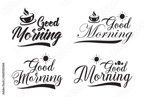 Good morning vector line calligraphy. Vector illustration of wish good morning. Typography design isolated on white background. Handwritten modern continuous line lettering with swooshes.
