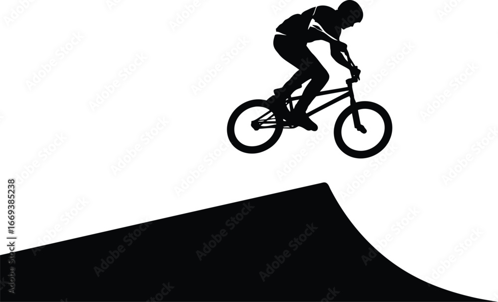 Naklejka premium BMX biker launching from ramp silhouette for extreme sports designs