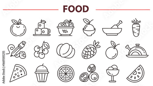 Food and healthy ingredient icon set