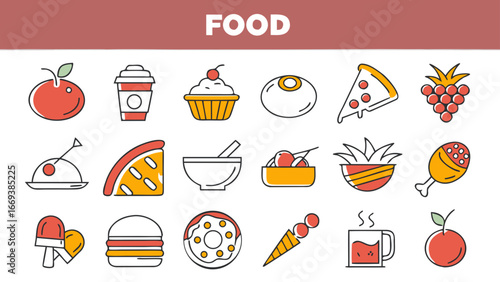 Wallpaper Mural Food icon set with color outline style Torontodigital.ca