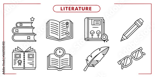 Set of literature and writing icons