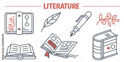 Collection of literature and writing icons