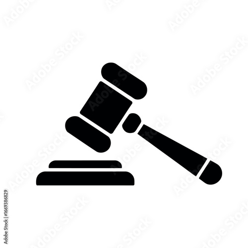 Black gavel icon isolated on a white background representing law and justice