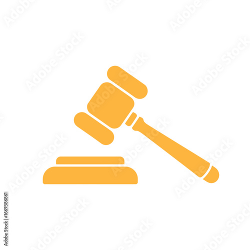 Gold gavel icon illustration on white background representing law and justice process