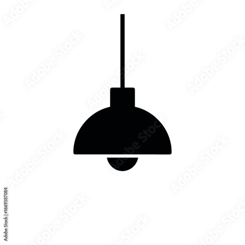 Black hanging pendant light icon with white background, minimalist illustration