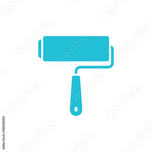 Isolated blue paint roller icon on white background for construction or renovation