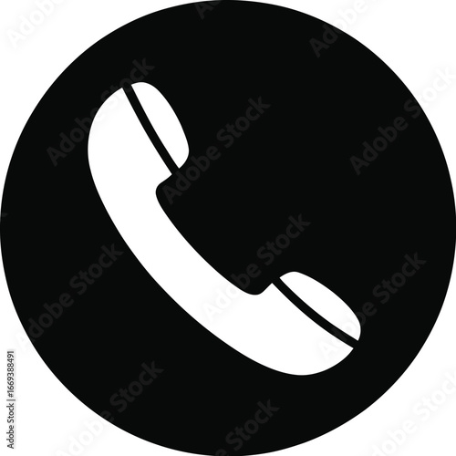 White telephone handset in black circle communication