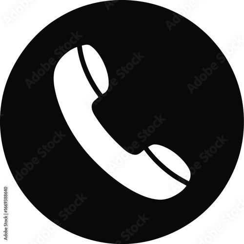 White telephone handset on black circle call communication