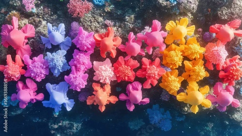 A mesmerizing display of vibrant candy cane sea slugs on a thriving coral reef