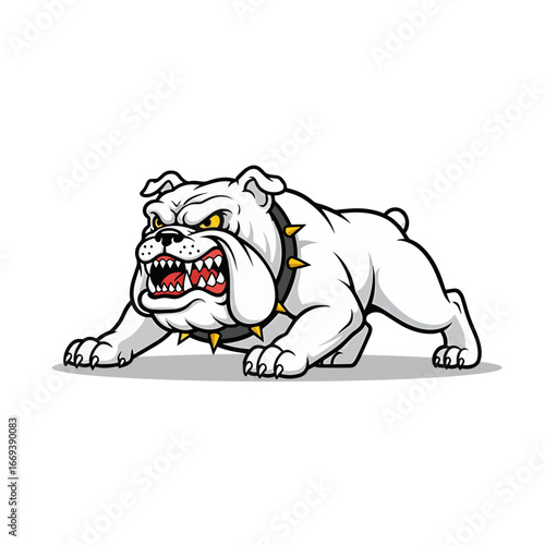 Aggressive White Bulldog Mascot Snarling