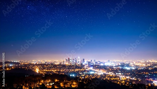 Fototapeta Naklejka Na Ścianę i Meble -  City skyline at night under a starry sky