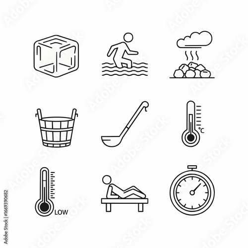 Set of Sauna and Spa Icons Highlighting Relaxation Symbols