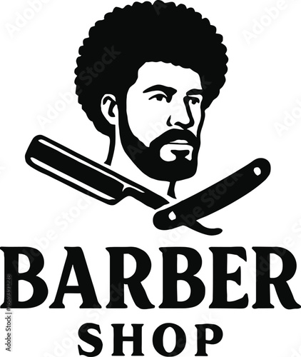 Barber shop logo with a man's head and straight razors hair salon