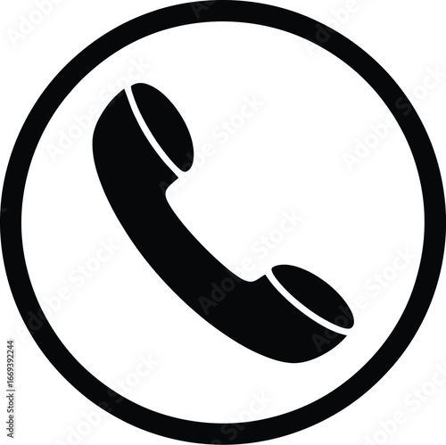 Black telephone handset inside circle communication