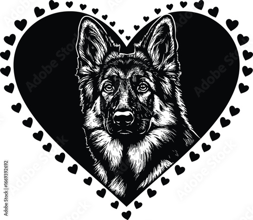 German Shepherd Dog in Heart Silhouette

