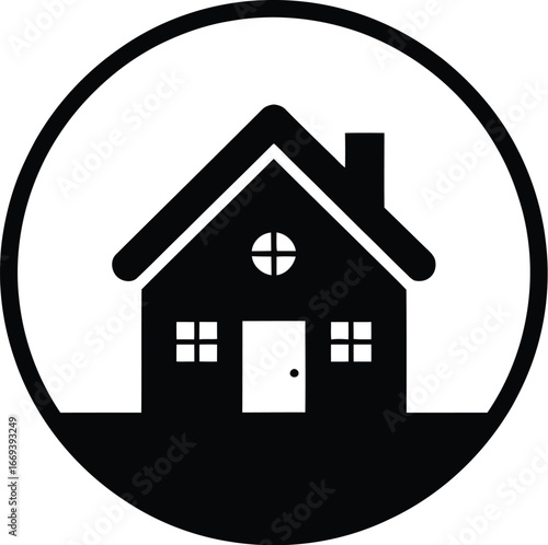 Black house icon within a circle home building
