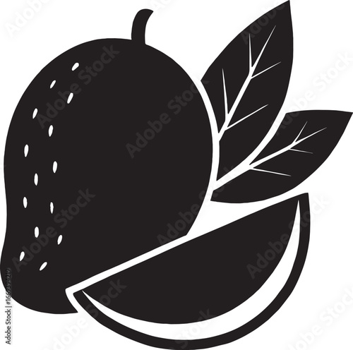 Stylish black and white mango graphic illustration.