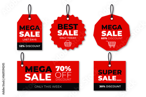 Deals and Discounts Labels: Captivating array of vibrant labels showcases exclusive mega sale promotions, ideal for illustrating sales, discounts, and marketing material. 