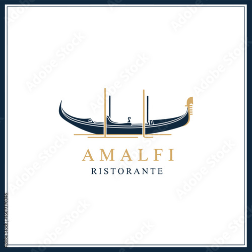 Elegant logo for Amalfi Ristorante featuring a gondola and the restaurant's name.