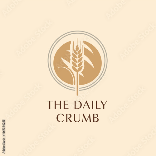 A logo for 'The Daily Crumb' featuring a stylized golden wheat stalk in front of a round loaf of bread, all within a circular emblem on a light beige background.
