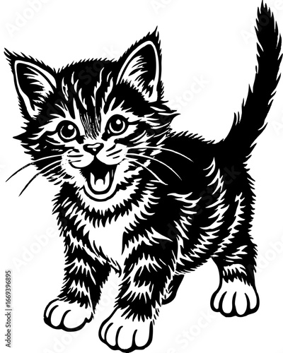 Adorable fluffy kitten with wide eyes and open mouth, ready for playful fun and cuddles.