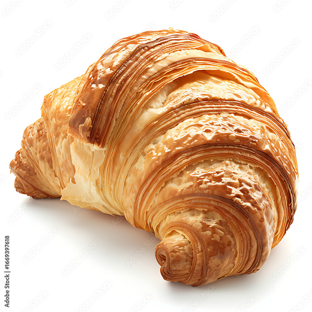 Fototapeta premium Golden, flaky croissant with a glossy surface and layered texture