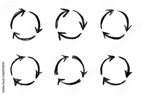 Set of hand drawn recycle arrow icon Recycling resources symbol Reuse of materials, zero waste, green environment, saving the planet