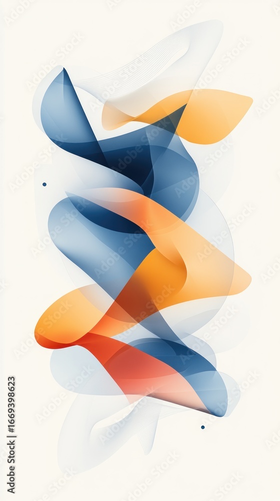 Obraz premium Abstract swirling shapes in orange, blue, and red hues. Fluid forms create dynamic composition