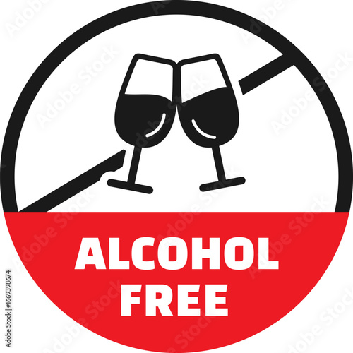 Alcohol-Free Drinks Icon: Red and Black Circular Design, Prohibition Symbol, Non-Alcoholic Beverage Graphic