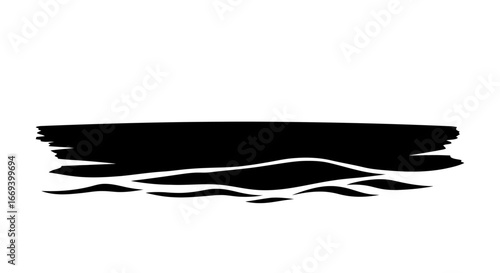 abstract ocean waves silhouette, black ink sea, coastal graphic design, nautical art, nature illustration, monochrome print, artistic wave, calm water, simple horizon