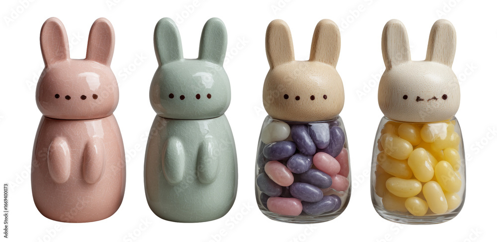 Obraz premium Cute Bunny Figurines for Decorative Set on Transparent Background