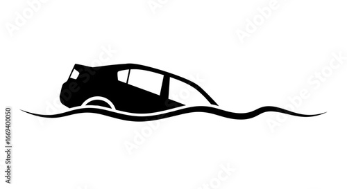 car sinking in water, flood disaster, vehicle submerged, emergency rescue, watery scene, transportation crisis, automobile accident