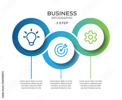 Circular layout diagram with 3 steps. Circular layout business diagram infographic template design.